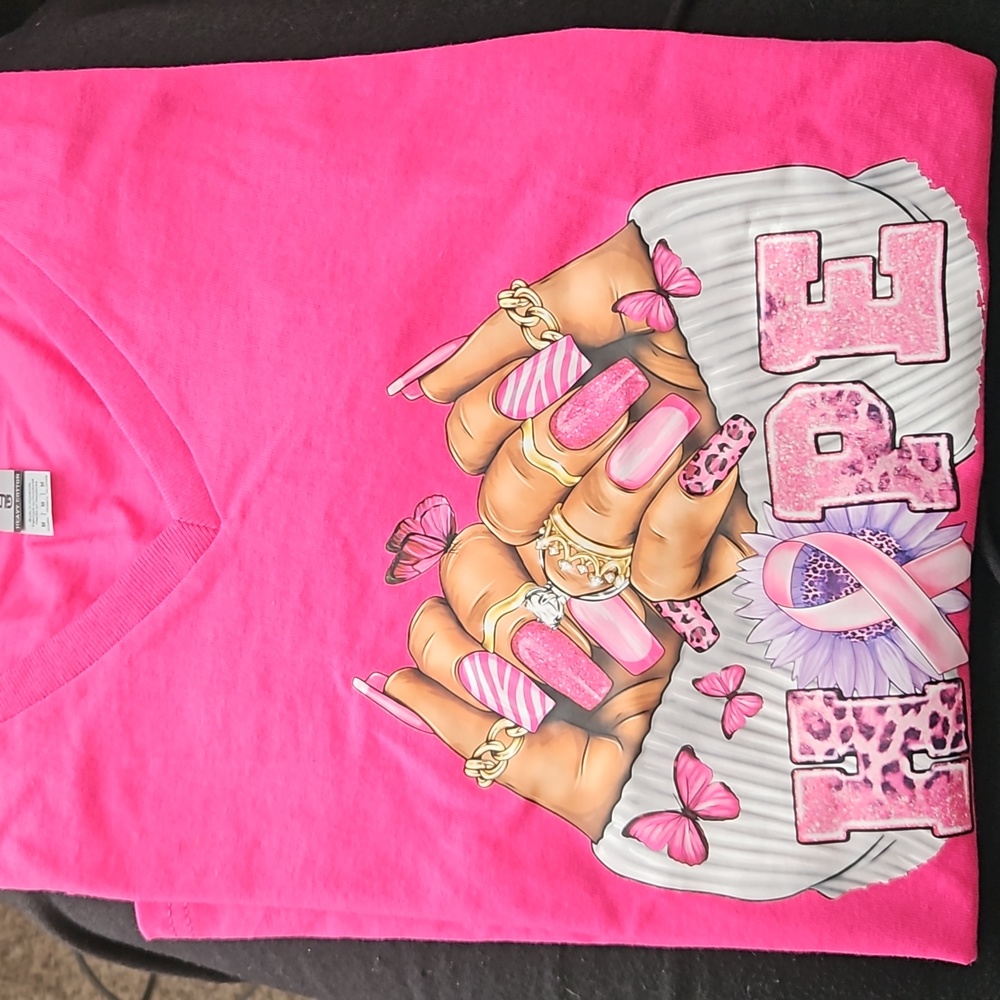 Hand-printed breast cancer awareness T shirt